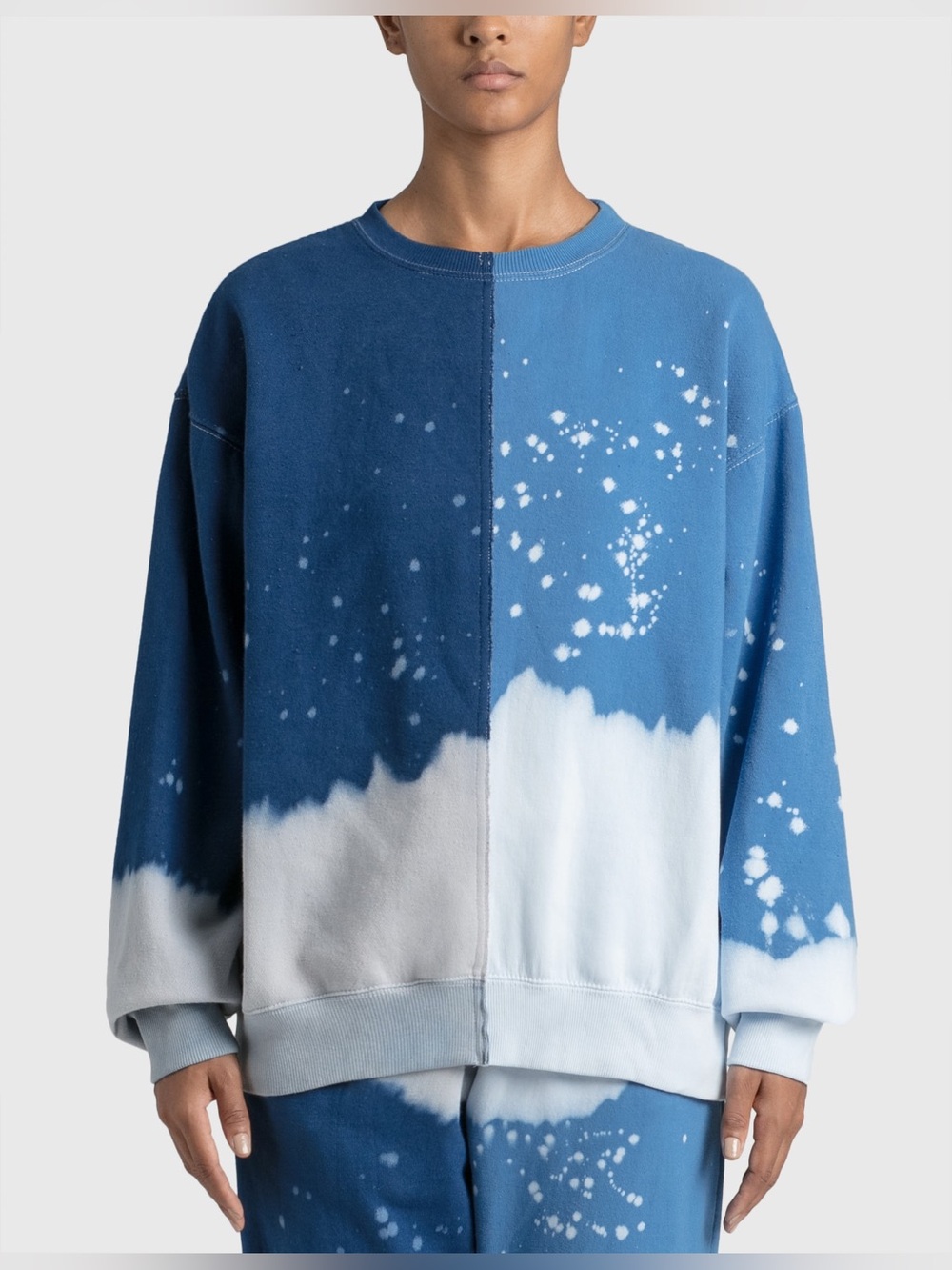 La Detresse x HBX Split Contrast Crewneck Sweatshirt Blue Distressed Tie Dye
